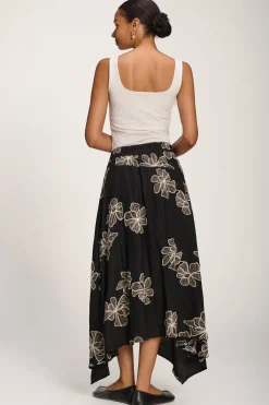 Jolie Moi Skirts|Weekend Casuals-Asymmetric Embroidered Midi Skirt, Black