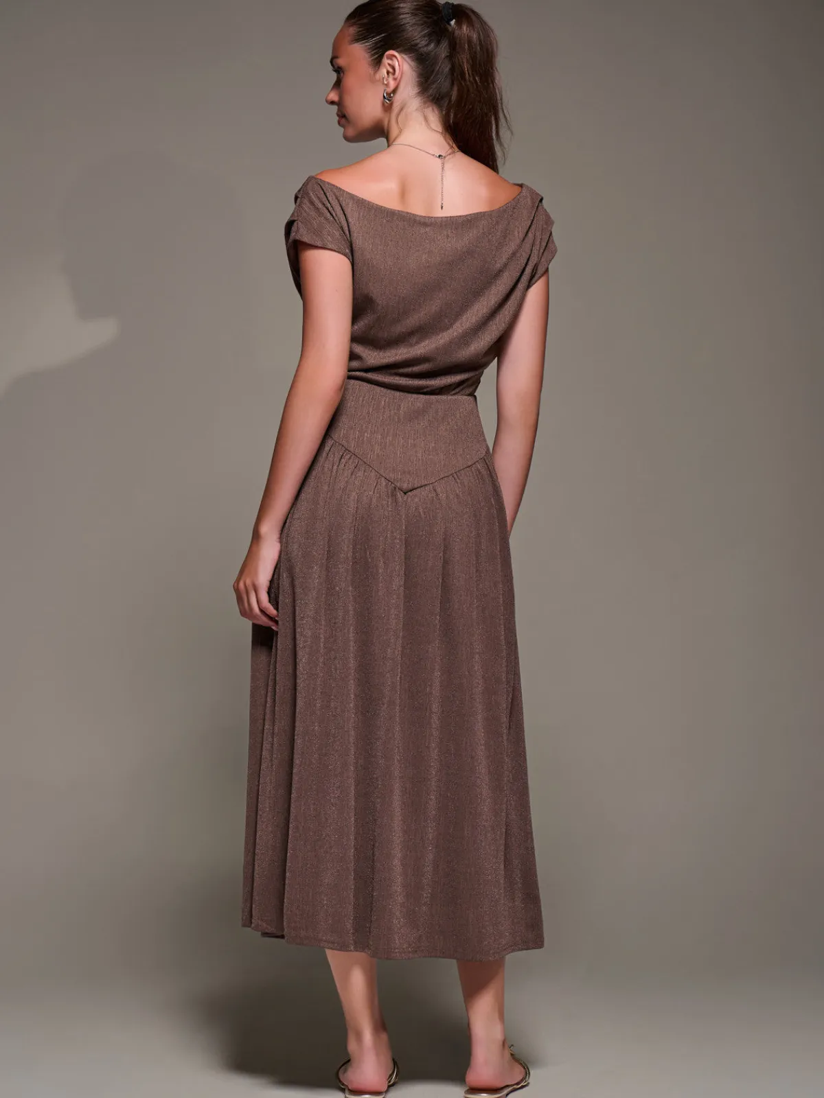 Jolie Moi Occasion Dresses|Maxi Dresses-Asymmetric Neckline Midaxi Dress, Brown