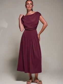 Jolie Moi Occasion Dresses|Maxi Dresses-Asymmetric Neckline Midaxi Dress, Burgundy