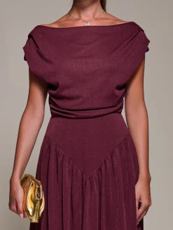 Jolie Moi Occasion Dresses|Maxi Dresses-Asymmetric Neckline Midaxi Dress, Burgundy