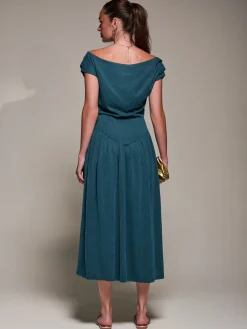 Jolie Moi Occasion Dresses-Asymmetric Neckline Midaxi Dress, Dark Teal