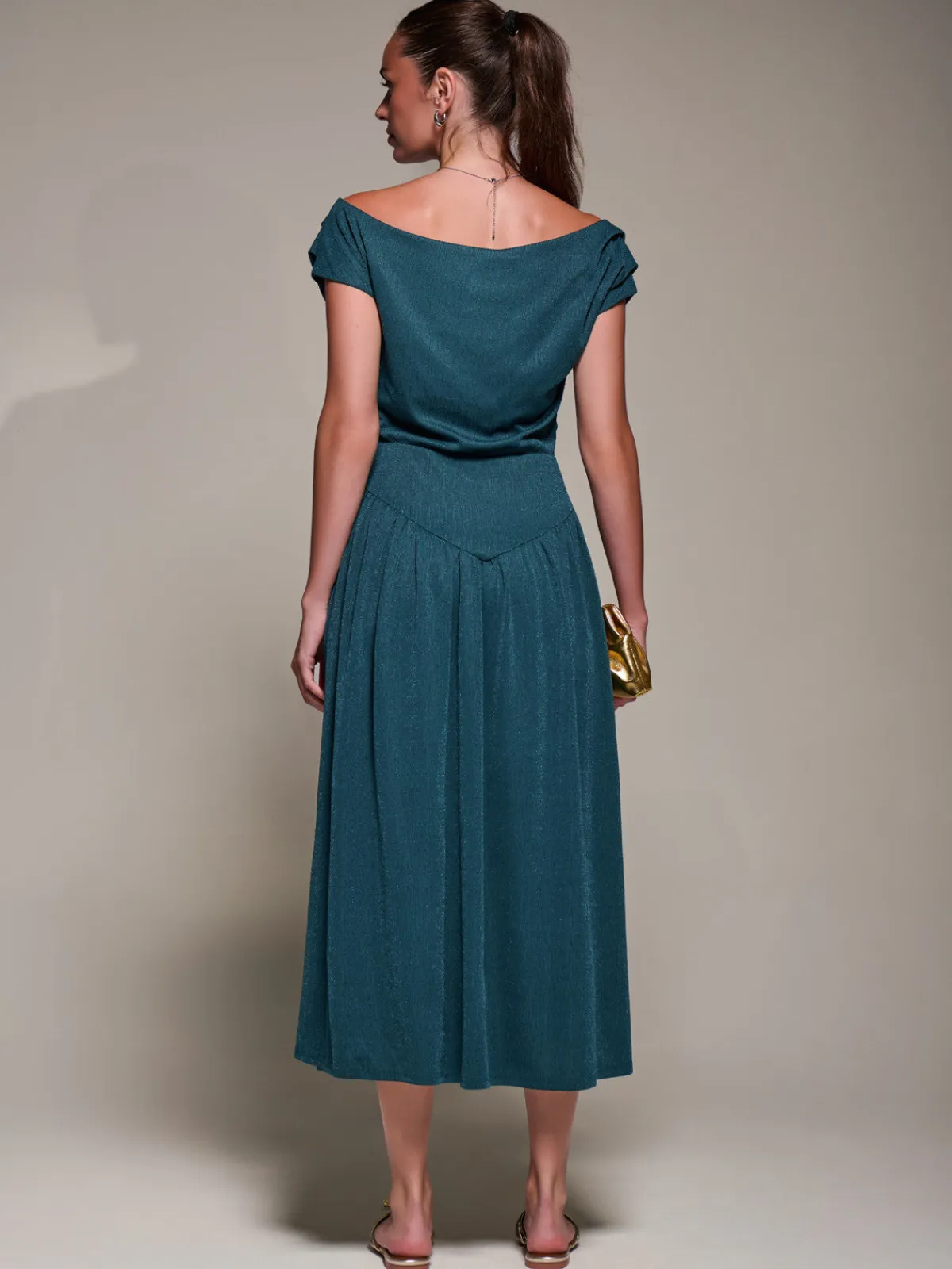 Jolie Moi Occasion Dresses-Asymmetric Neckline Midaxi Dress, Dark Teal
