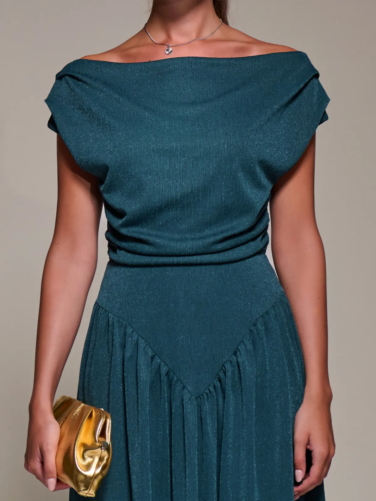 Jolie Moi Occasion Dresses-Asymmetric Neckline Midaxi Dress, Dark Teal