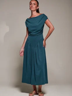 Jolie Moi Occasion Dresses-Asymmetric Neckline Midaxi Dress, Dark Teal