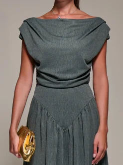 Jolie Moi Occasion Dresses|Maxi Dresses-Asymmetric Neckline Midaxi Dress, Khaki