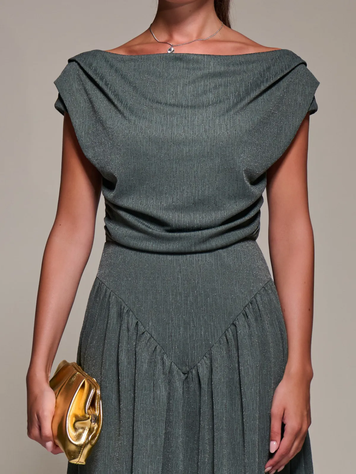 Jolie Moi Occasion Dresses|Maxi Dresses-Asymmetric Neckline Midaxi Dress, Khaki
