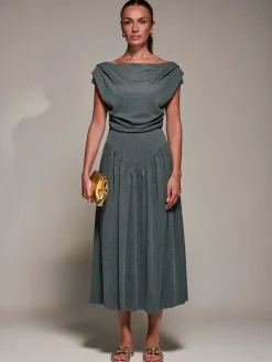 Jolie Moi Occasion Dresses|Maxi Dresses-Asymmetric Neckline Midaxi Dress, Khaki