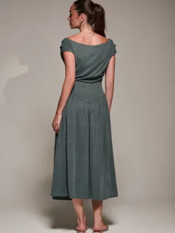 Jolie Moi Occasion Dresses|Maxi Dresses-Asymmetric Neckline Midaxi Dress, Khaki