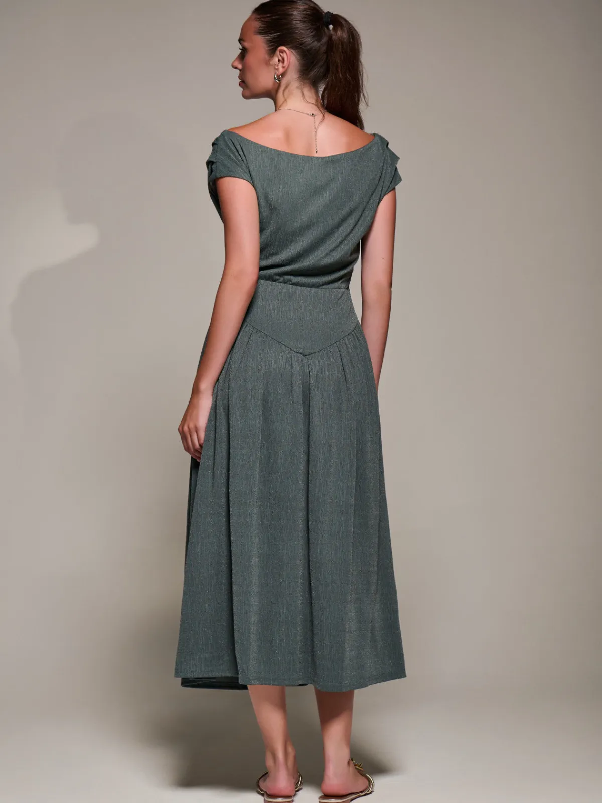 Jolie Moi Occasion Dresses|Maxi Dresses-Asymmetric Neckline Midaxi Dress, Khaki
