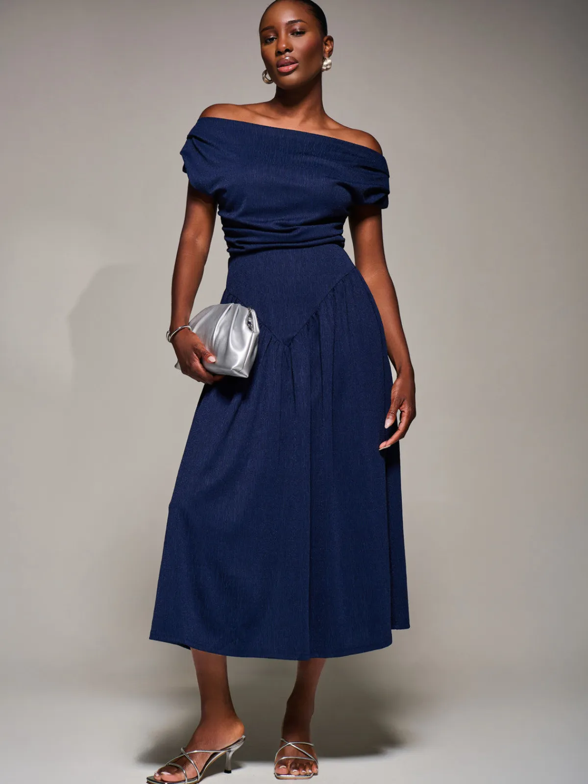 Jolie Moi Occasion Dresses|Maxi Dresses-Asymmetric Neckline Midaxi Dress, Navy
