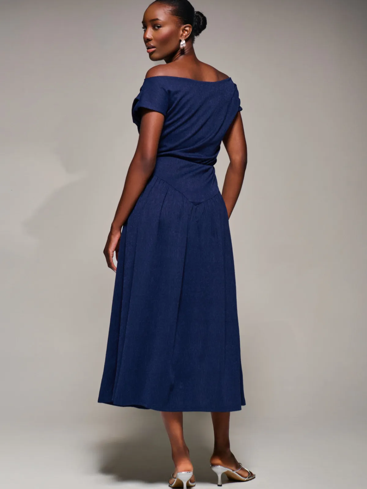 Jolie Moi Occasion Dresses|Maxi Dresses-Asymmetric Neckline Midaxi Dress, Navy