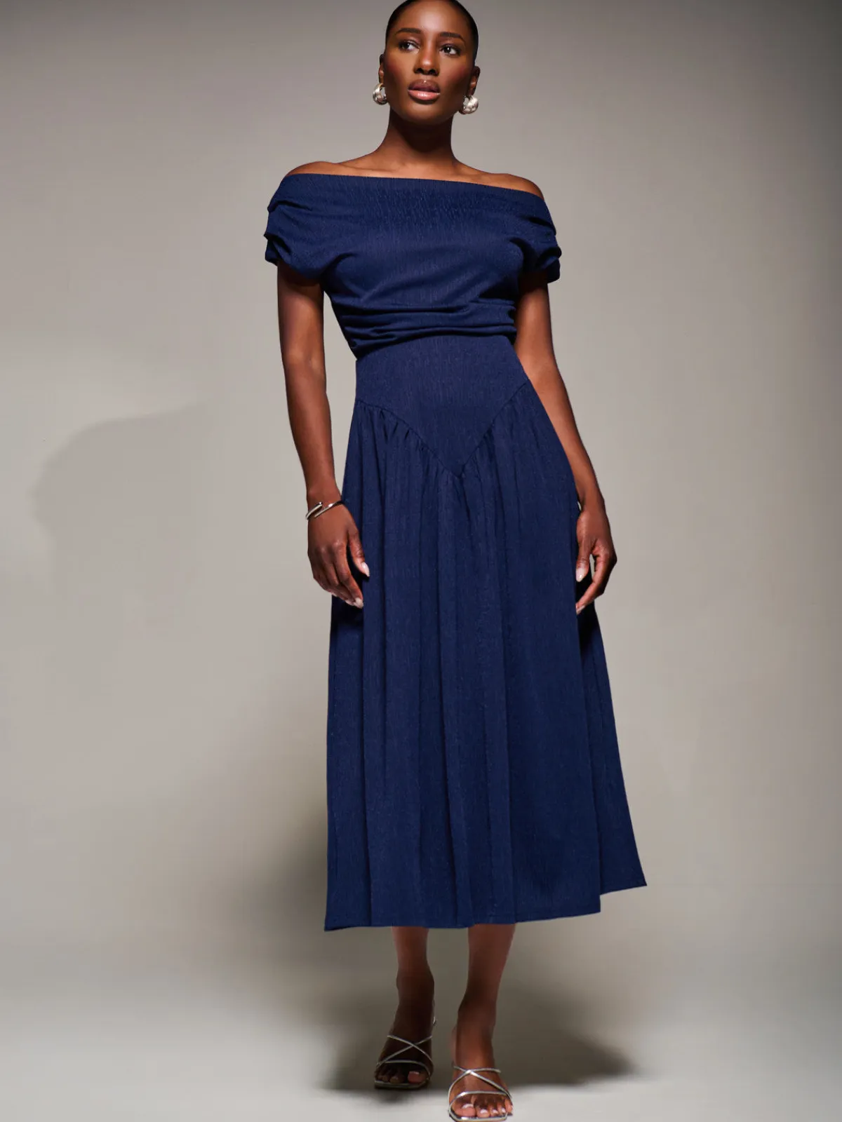 Jolie Moi Occasion Dresses|Maxi Dresses-Asymmetric Neckline Midaxi Dress, Navy
