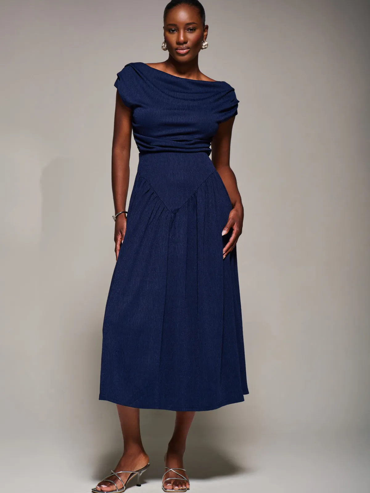 Jolie Moi Occasion Dresses|Maxi Dresses-Asymmetric Neckline Midaxi Dress, Navy