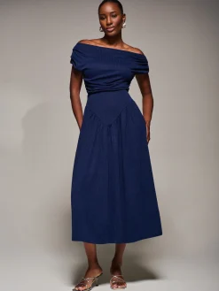 Jolie Moi Occasion Dresses|Maxi Dresses-Asymmetric Neckline Midaxi Dress, Navy