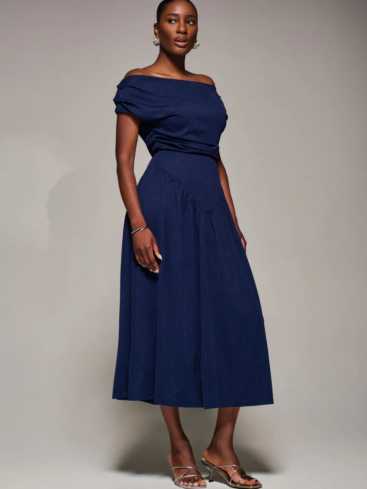 Jolie Moi Occasion Dresses|Maxi Dresses-Asymmetric Neckline Midaxi Dress, Navy