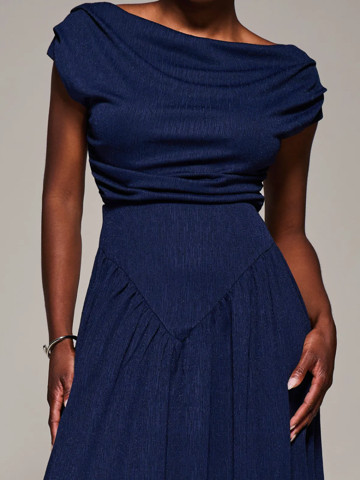Jolie Moi Occasion Dresses|Maxi Dresses-Asymmetric Neckline Midaxi Dress, Navy