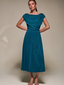 Jolie Moi Occasion Dresses|Maxi Dresses- Asymmetric Neckline Midaxi Dress,Teal Blue