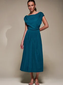 Jolie Moi Occasion Dresses|Maxi Dresses- Asymmetric Neckline Midaxi Dress,Teal Blue