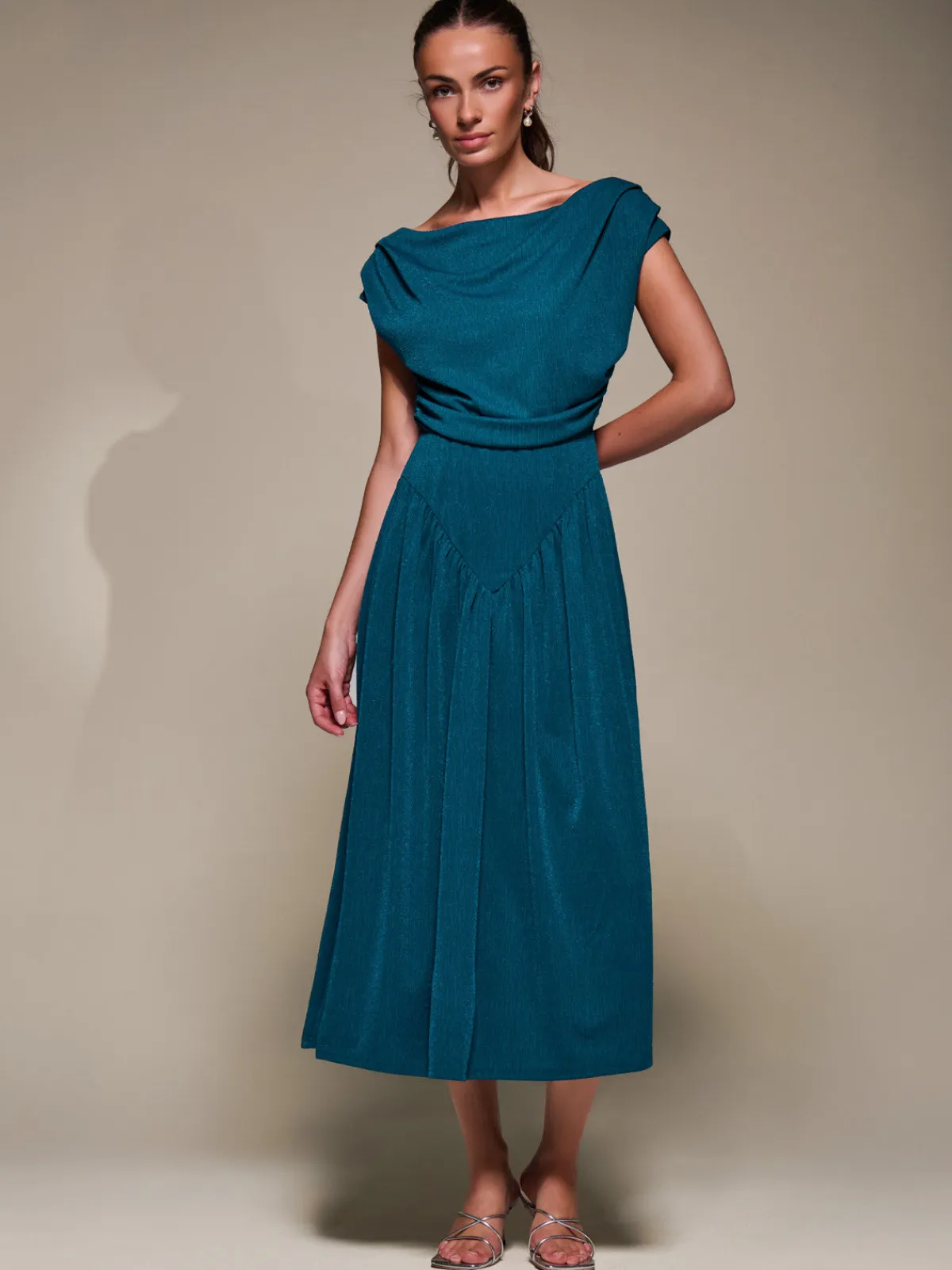 Jolie Moi Occasion Dresses|Maxi Dresses- Asymmetric Neckline Midaxi Dress,Teal Blue