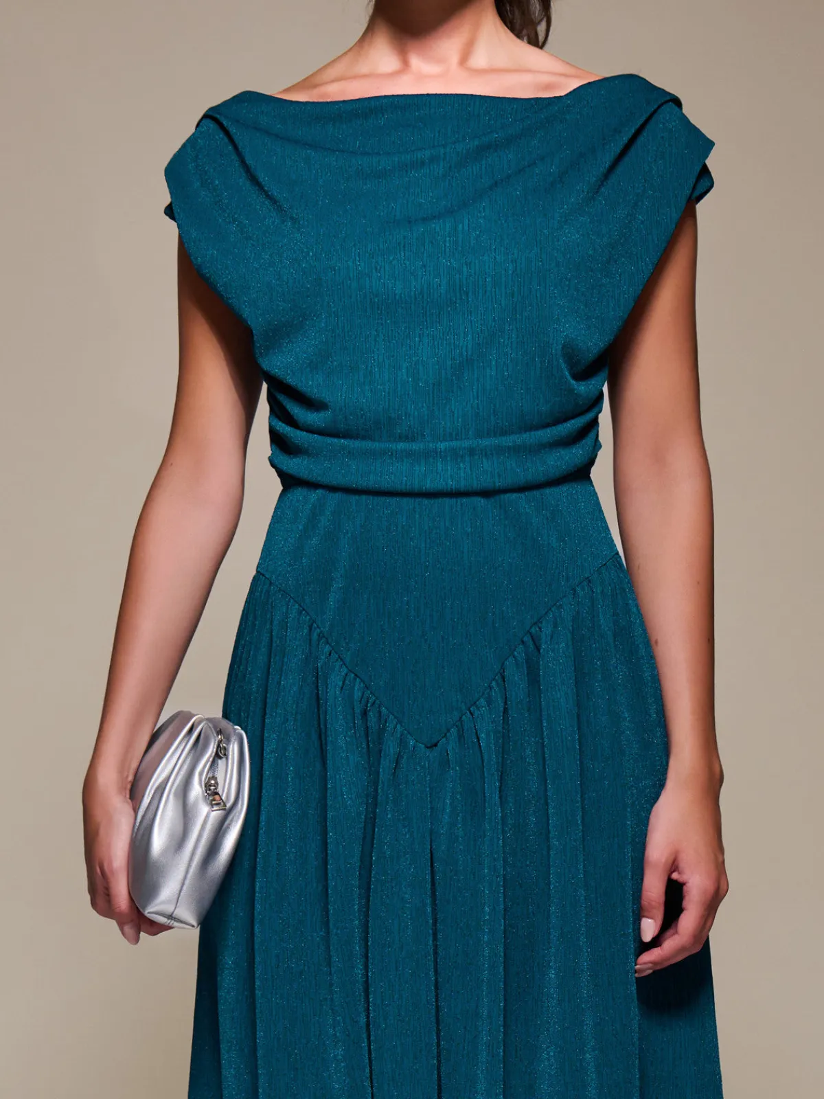 Jolie Moi Occasion Dresses|Maxi Dresses- Asymmetric Neckline Midaxi Dress,Teal Blue