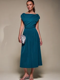 Jolie Moi Occasion Dresses|Maxi Dresses- Asymmetric Neckline Midaxi Dress,Teal Blue