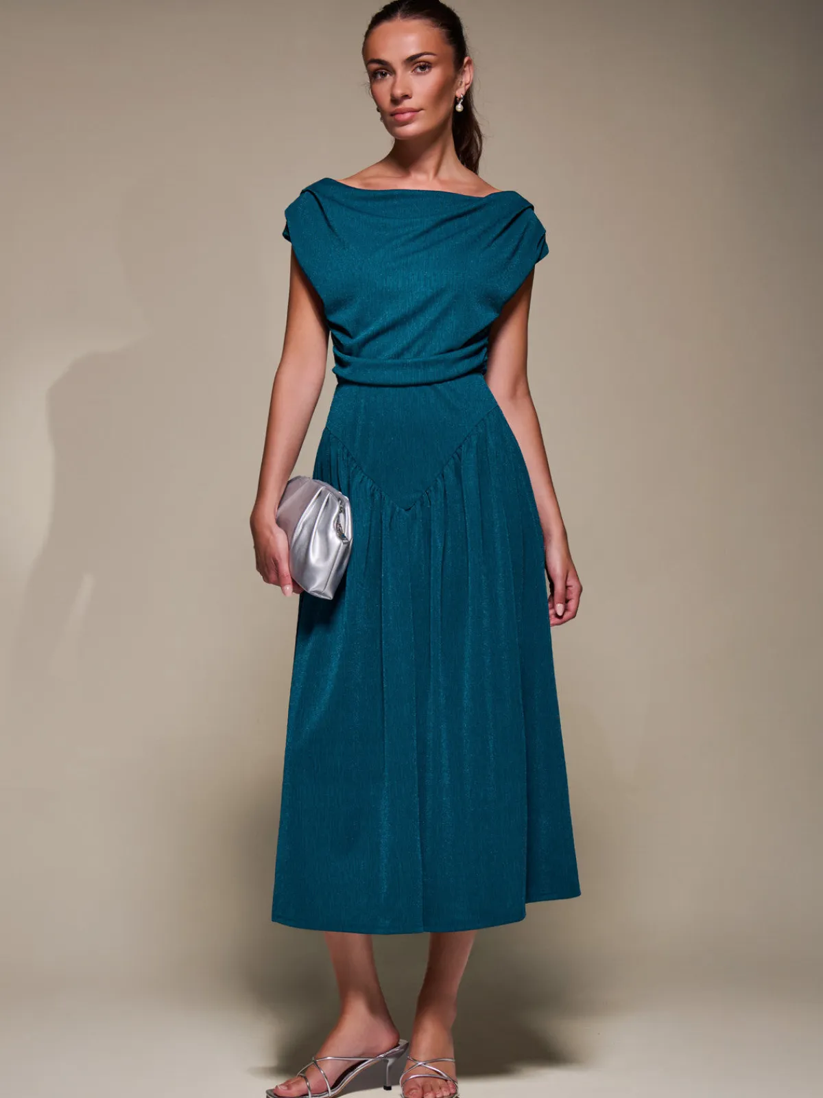 Jolie Moi Occasion Dresses|Maxi Dresses- Asymmetric Neckline Midaxi Dress,Teal Blue