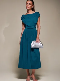 Jolie Moi Occasion Dresses|Maxi Dresses- Asymmetric Neckline Midaxi Dress,Teal Blue