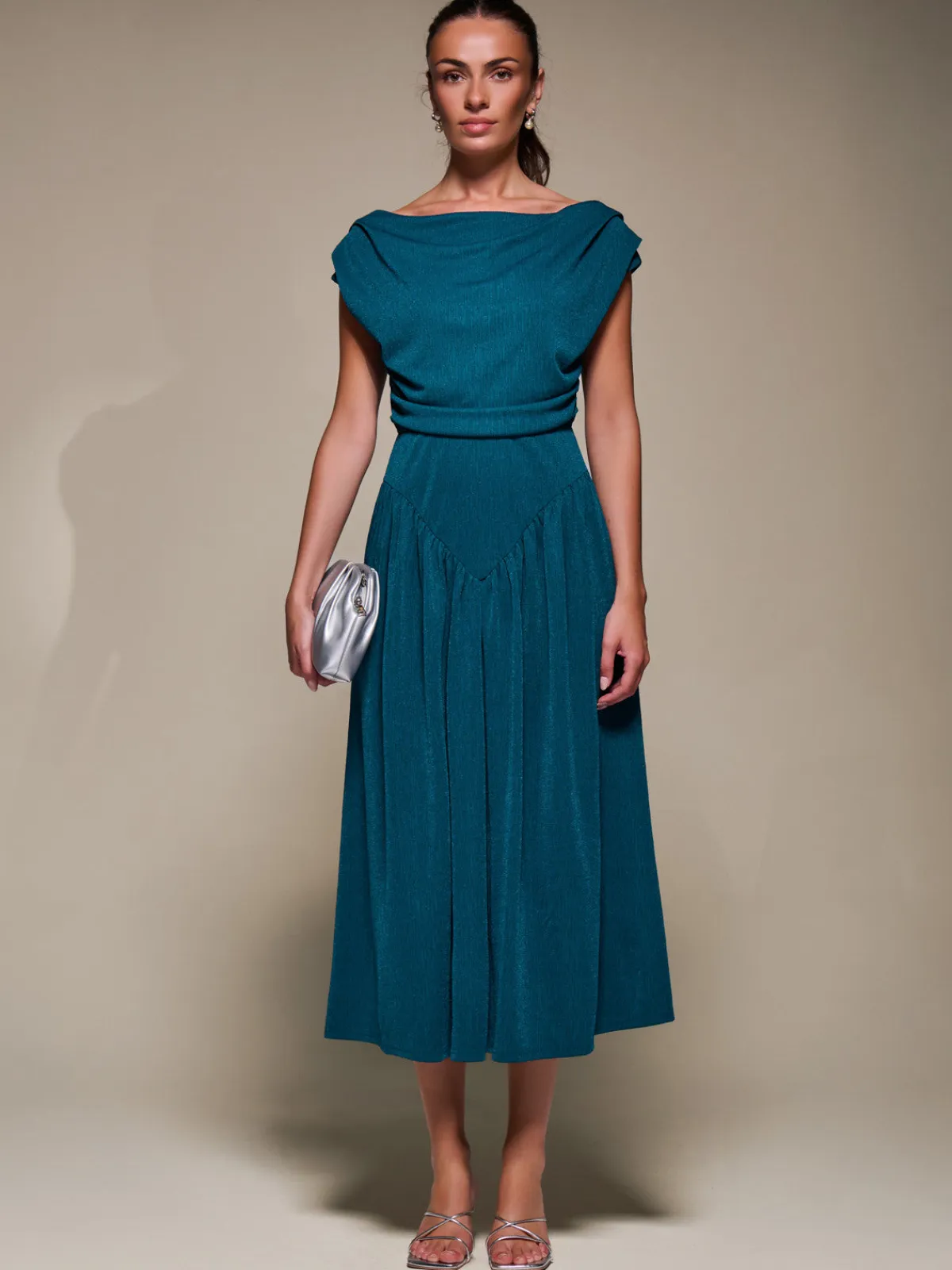 Jolie Moi Occasion Dresses|Maxi Dresses- Asymmetric Neckline Midaxi Dress,Teal Blue