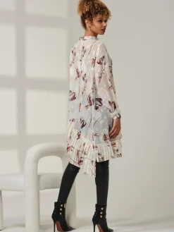 Jolie Moi Weekend Casuals|Shirts & Blouses-Asymmetric Tiered Hem Shirt, Cream Floral