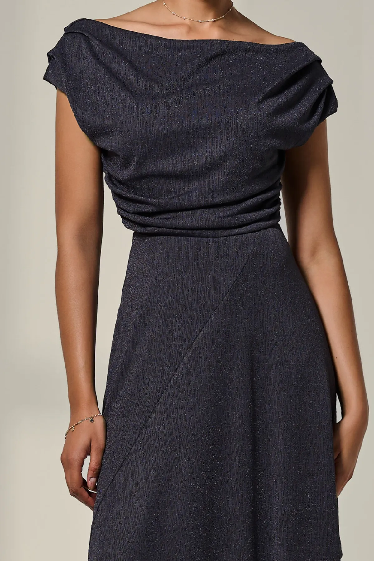 Jolie Moi Occasion Dresses|Sleeveless Dresses-Asymmmetric Draped Midi Dress, Dark Grey
