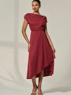 Jolie Moi Occasion Dresses|Sleeveless Dresses-Asymmmetric Draped Midi Dress, Terracotta