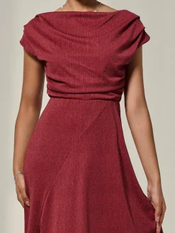 Jolie Moi Occasion Dresses|Sleeveless Dresses-Asymmmetric Draped Midi Dress, Terracotta