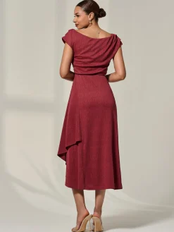Jolie Moi Occasion Dresses|Sleeveless Dresses-Asymmmetric Draped Midi Dress, Terracotta