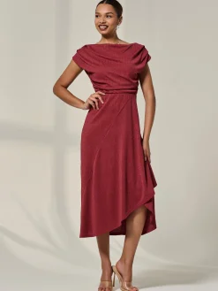 Jolie Moi Occasion Dresses|Sleeveless Dresses-Asymmmetric Draped Midi Dress, Terracotta