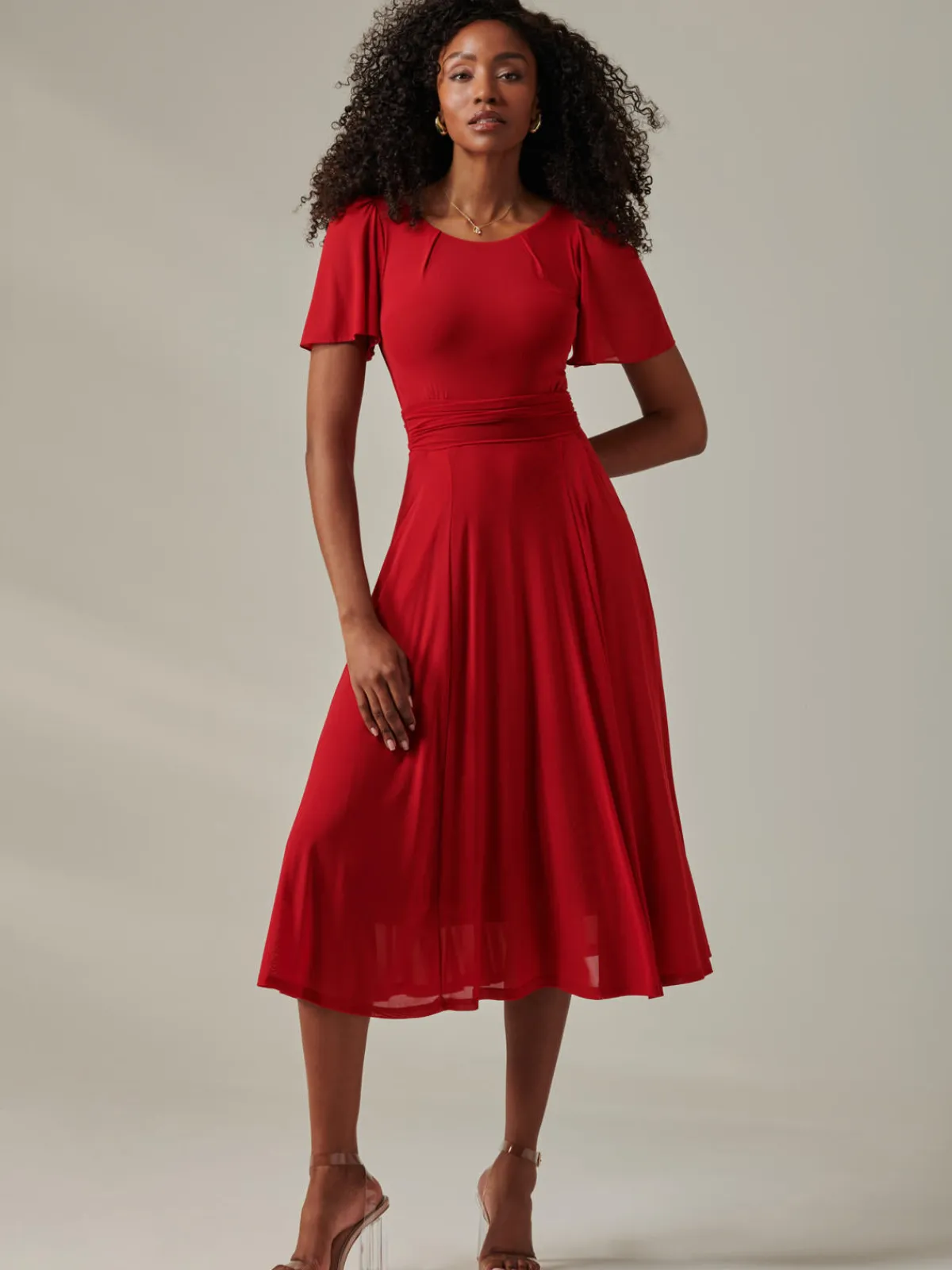 Jolie Moi Occasion Dresses|Race Day Dresses-Ayla Plain Mesh Maxi Dress, Red