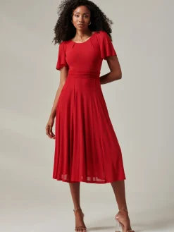Jolie Moi Occasion Dresses|Race Day Dresses-Ayla Plain Mesh Maxi Dress, Red