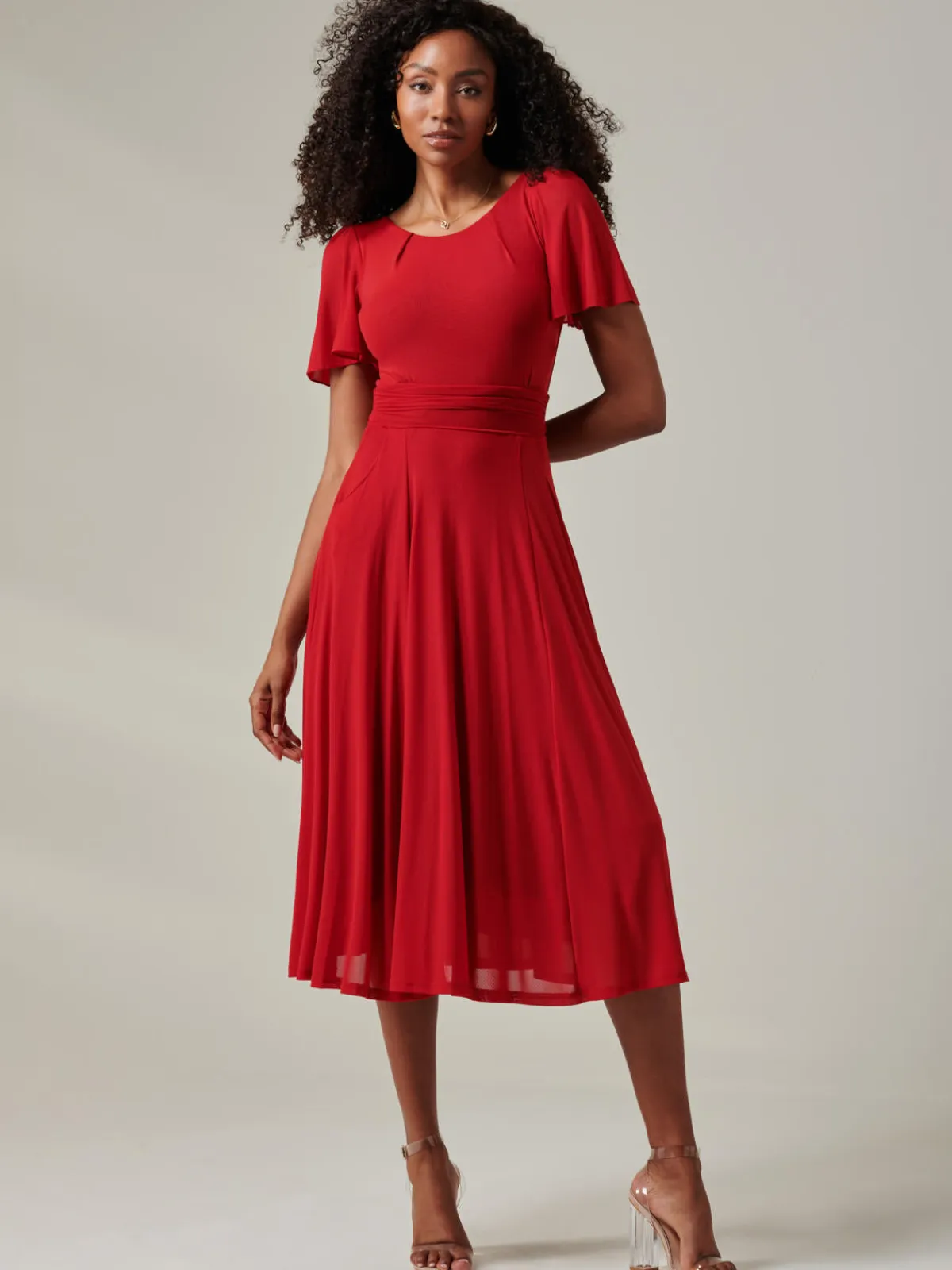 Jolie Moi Occasion Dresses|Race Day Dresses-Ayla Plain Mesh Maxi Dress, Red