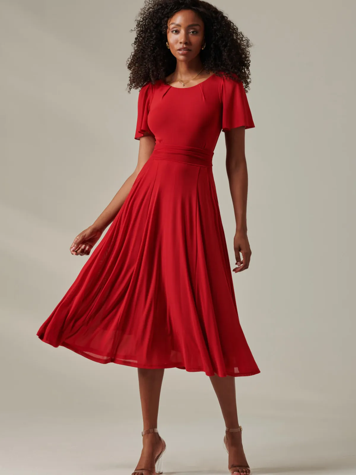 Jolie Moi Occasion Dresses|Race Day Dresses-Ayla Plain Mesh Maxi Dress, Red