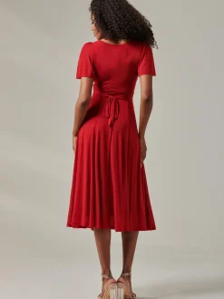 Jolie Moi Occasion Dresses|Race Day Dresses-Ayla Plain Mesh Maxi Dress, Red