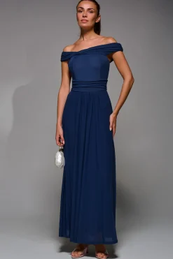 Jolie Moi Occasion Dresses|Mother Of The Bride-Bardot Neck Mesh Maxi Dress, Stormy Blue