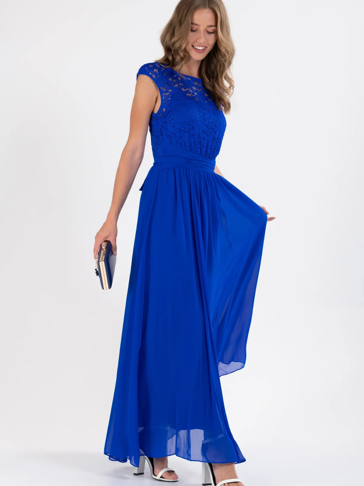 Jolie Moi Occasion Dresses|Signature Lace-Basia Bridesmaid Lace Bodice Maxi Dress, Royal Blue
