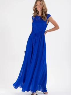Jolie Moi Occasion Dresses|Signature Lace-Basia Bridesmaid Lace Bodice Maxi Dress, Royal Blue