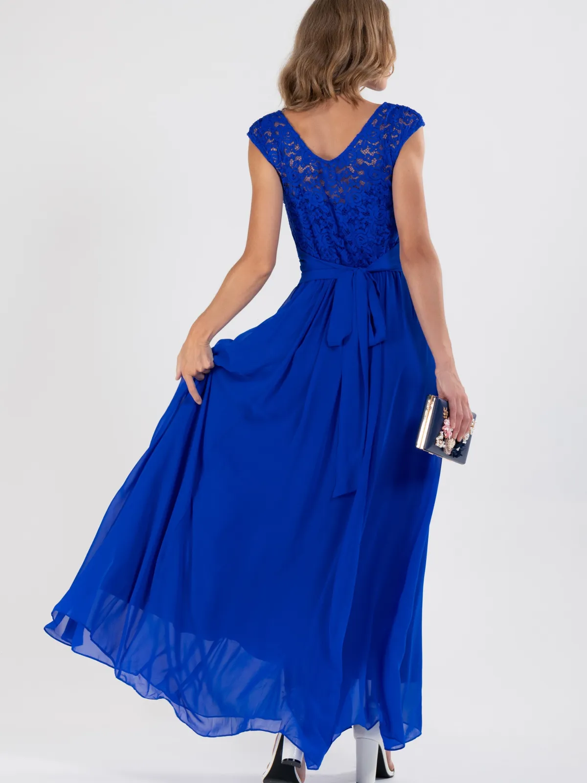 Jolie Moi Occasion Dresses|Signature Lace-Basia Bridesmaid Lace Bodice Maxi Dress, Royal Blue
