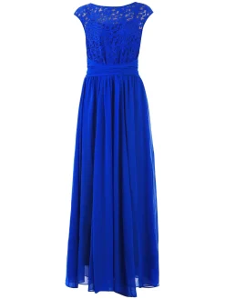 Jolie Moi Occasion Dresses|Signature Lace-Basia Bridesmaid Lace Bodice Maxi Dress, Royal Blue