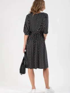 Jolie Moi Jersey Dresses-Batwing Spotty Jersey Dress, Navy Polka Dot