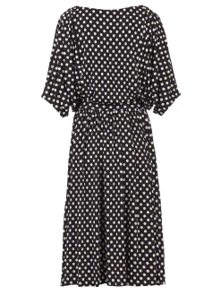 Jolie Moi Jersey Dresses-Batwing Spotty Jersey Dress, Navy Polka Dot