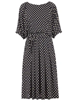 Jolie Moi Jersey Dresses-Batwing Spotty Jersey Dress, Navy Polka Dot