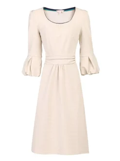 Jolie Moi Occasion Dresses|Jersey Dresses-Bell Sleeve Boat Neck Pencil Dress, Beige