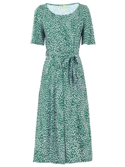 Jolie Moi Occasion Dresses|Weekend Casuals-Belted Midi Jersey Dress, Green Animal