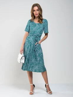 Jolie Moi Occasion Dresses|Weekend Casuals-Belted Midi Jersey Dress, Green Animal